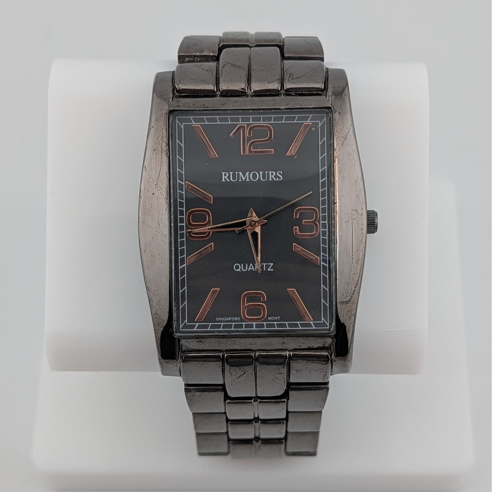 Rumours Gunmetal Dark Brown Rectangular Quartz Rose Gold Accents Watch